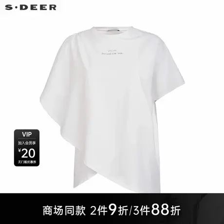 【商场同款】sdeer圣迪奥女时尚圆领撞色字母不规则T恤S25280126图片