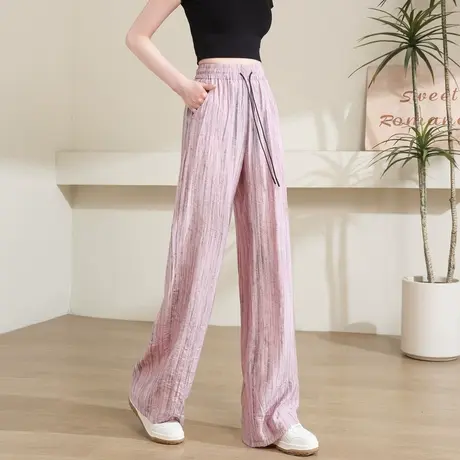 时尚气质休闲裤2024年夏季新款女高腰休闲百搭晕染通勤显瘦长裤商品大图