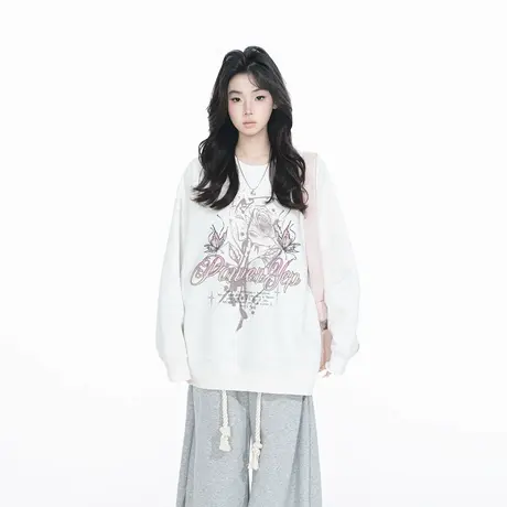 YEP2025春季新款OverSize创意印花卫衣极简慵懒风潮搭时尚上衣图片