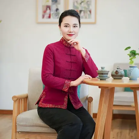 筠雅冬季新款中国风新年战袍加厚保暖唐装上衣旗袍棉衣棉服25J362图片