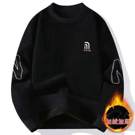 套头卫衣男冬季加绒加厚长袖T恤青少年学生保暖内搭打底潮流男装商品大图