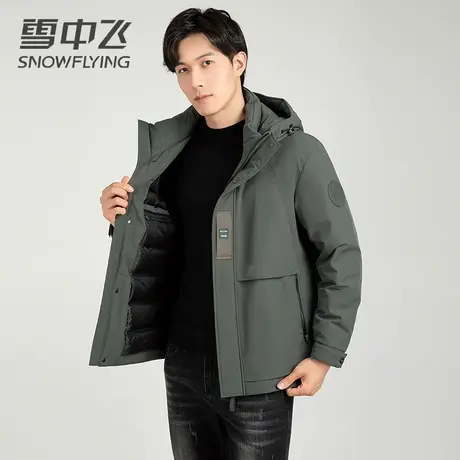 雪中飞羽绒服男士短款连帽袄子2022冬装新款加厚保暖户外休闲外套商品大图