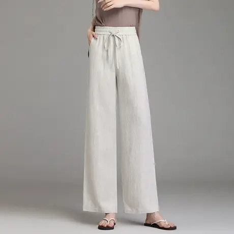 亚麻阔腿女裤薄款宽松加大码休闲直筒裤胖妈妈夏天女士棉麻长裤子商品大图