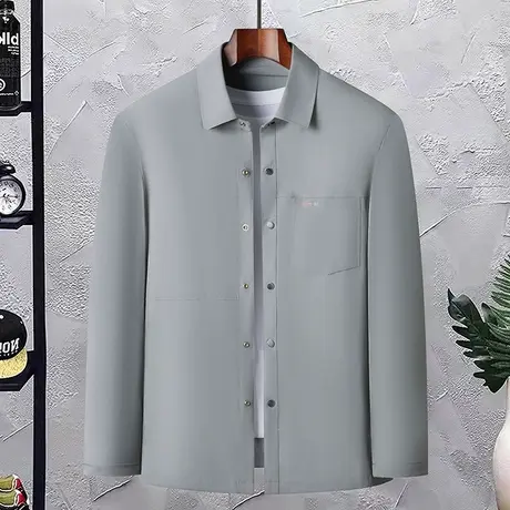 男外套春秋薄款防晒夹克大码中青年休闲商务衬衫外衣宽松翻领上衣商品大图
