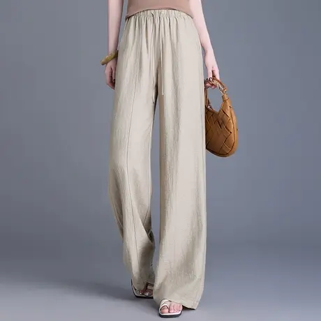 冰麻高腰阔腿裤女夏季2025新款轻薄遮肉显瘦阔腿裤舒适百搭休闲裤商品大图