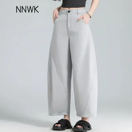 灰色夏日轻薄裤子女夏薄款2025新款小个子休闲裤九分裤宽松灯笼裤商品大图