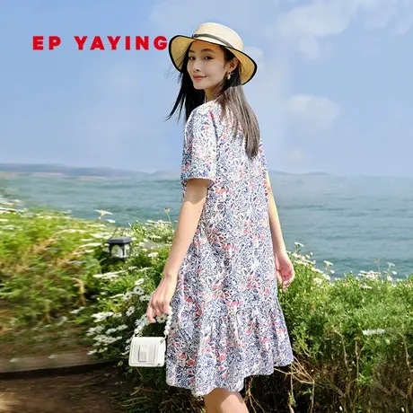 EP YAYING雅莹女装 手绘青瓷短袖收腰连衣裙 夏装商场同款4512A商品大图