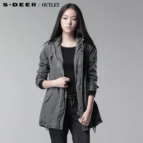 sdeer圣迪奥春装女抽绳全棉连帽中长款风衣3381847图片