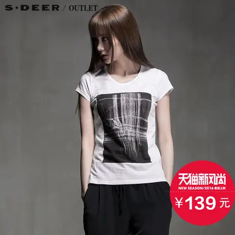 s.deer圣迪奥女装休闲舒适现代印花短袖T恤S15280108图片