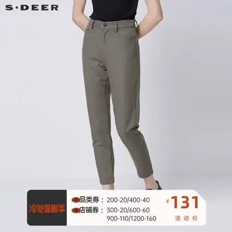 sdeer圣迪奥女装复古格纹插袋萝卜裤九分裤直筒裤女秋冬S21360818图片