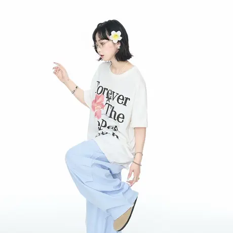 YEP纯棉白色t恤女短袖洋气遮肉夏装原创设计潮牌oversize宽松上衣图片