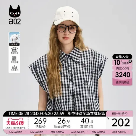 a02黑白格子短袖衬衫女2025新款夏季宽松短款衬衣外套设计感上衣图片