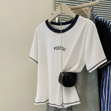 重工刺绣短袖T恤女夏季2025新款宽松韩版设计感小众chic别致上衣图片