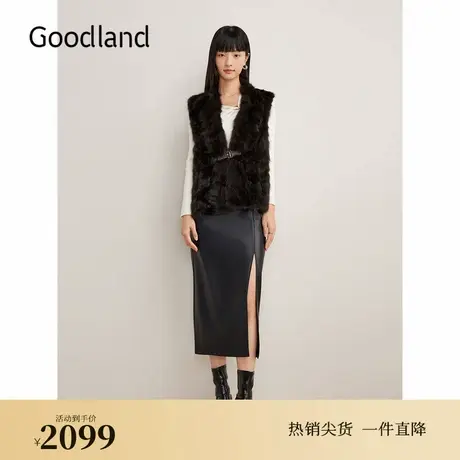Goodland美地2024冬季新款水貂毛皮拼绵羊毛桑蚕丝马甲真皮皮草图片