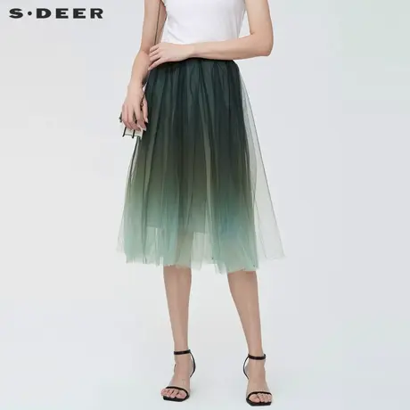 sdeer圣迪奥女装松紧渐变撞色网纱不规则A字长裙S22281123商品大图