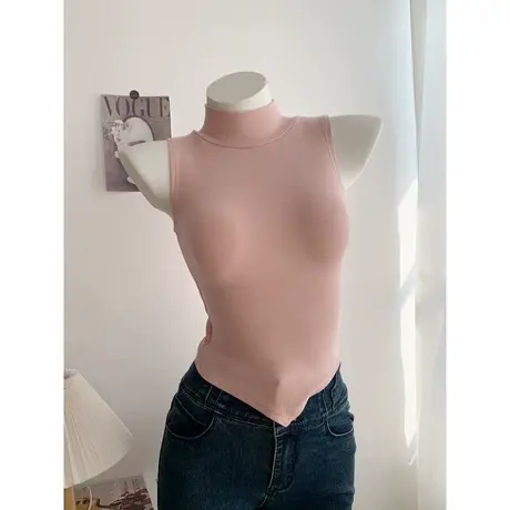 气质温柔女人味半高领弹力修身显胸无袖背心上衣外穿内搭打底衫女图片