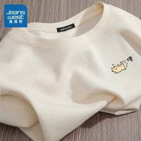 NN真维斯华夫格长袖t恤男款春秋季美式复古圆领上衣青少年打底衫商品大图