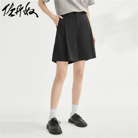 佐丹奴短裤女装垂感梭织纯色打褶高腰休闲短裤 05403321商品大图