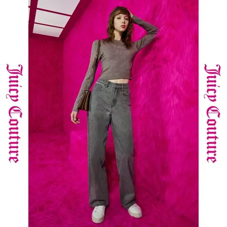 Juicy Couture橘滋2025春夏新款酷感减龄刺绣宽松直筒牛仔裤女商品大图