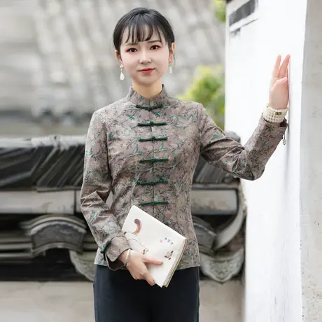 筠雅唐装女装中国风年轻款旗袍式秋季上改良版复古中式女装23J135商品大图