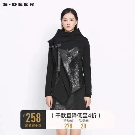 sdeer圣迪奥女装不规则领拼接撞色胶印重工短款外套S21382218🚙商品大图