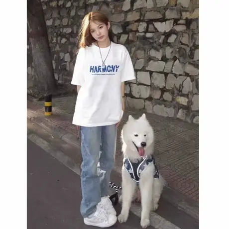 白色短袖t恤女上衣2025年新款纯棉半袖宽松独特初中高中学生上衣商品大图