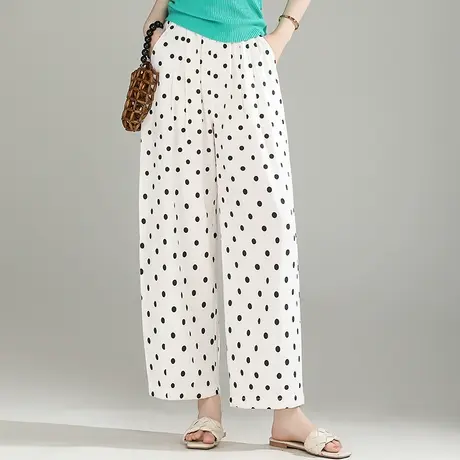 2025夏季新款波点阔腿裤女高腰宽松显瘦百搭垂感休闲小个子九分裤商品大图