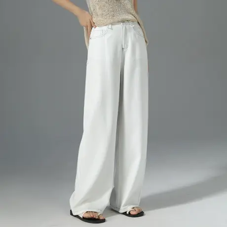 天丝白色阔腿牛仔裤女2025新款夏季薄款休闲宽松显瘦高腰直筒裤子商品大图