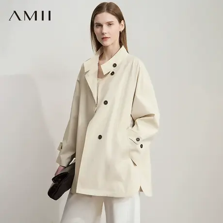 AMII【经典日系风】2025秋极简通勤日系风中长款风衣女上衣外套女商品大图