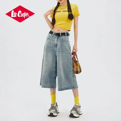 Lee Cooper/李库珀 七分牛仔短裤女夏季薄款高腰宽松阔腿7分中裤图片