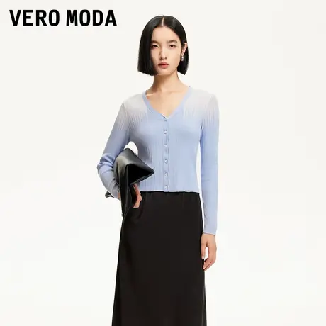 Vero Moda奥莱针织衫女2025夏季新款V领渐变撞色修身显瘦时尚上衣商品大图