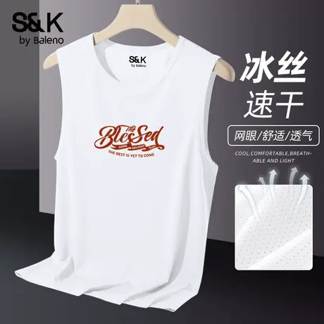 班尼路S&K跑步运动背心男款大码弹力健身印花速干无袖t恤男夏季薄图片