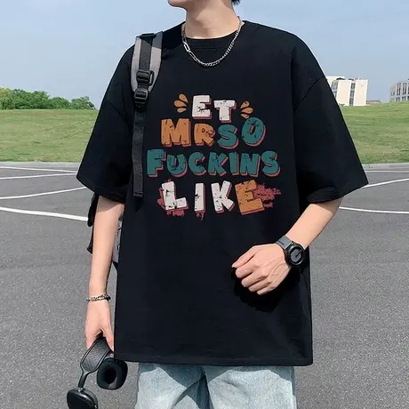 纯棉美式复古短袖t恤男夏季新款潮牌卡通设计感小众慵懒纯棉上衣图片