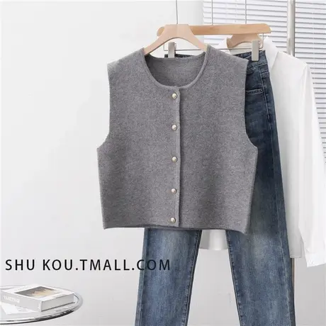 内搭圆领针织马甲女纯色洋气马夹背心针织衫上衣潮商品大图
