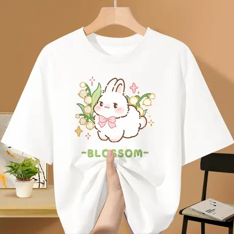 学生纯棉短袖t恤女2025新款爆款夏季白色百搭宽松大码半袖上衣服商品大图