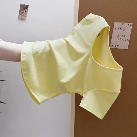 纯欲性感褶皱掐腰短袖T恤女夏季修身韩版辣妹短款V领正肩半袖上衣图片