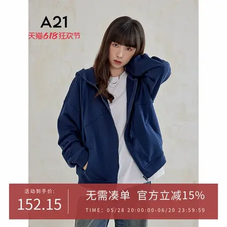 A21A21女装针织连帽卫衣女士春季潮牌宽松休闲设计感保暖长袖外套商品大图