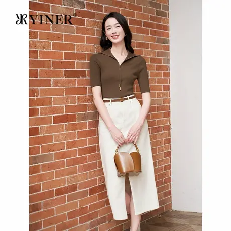 YINER音儿专选秋季法式拉链翻领美拉德毛针织衫轻上衣商品大图