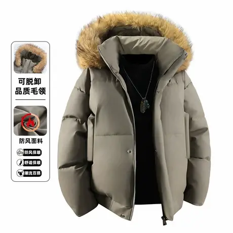 2025冬季新款美式复古简约皮质可拆卸毛领设计棉衣加厚棉服外套男图片