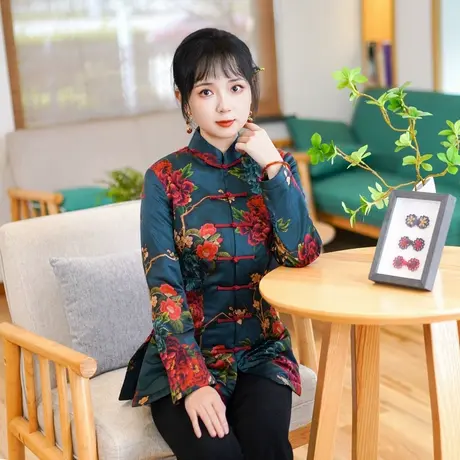 筠雅冬季新款唐装女中国风旗袍小袄夹棉加厚保暖新中式棉衣24R800商品大图