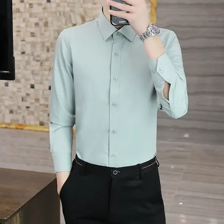 长袖衬衫男高级感商务休闲职业西装衬衣修身百搭春秋新款白黑衬衫商品大图