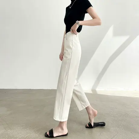 米白色直筒西装裤女夏季薄款高腰显瘦休闲八分九分小个子烟管裤子商品大图