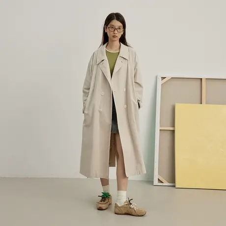 omont蛋挞家 复古双排扣风衣外套2025春季新高级感宽松中长款大衣商品大图