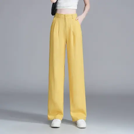 高端天丝时尚阔腿裤女2025夏季新款薄款舒适垂顺显瘦休闲直筒长裤商品大图