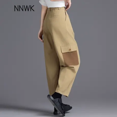 撞色工装裤卡其色灯笼休闲裤子女2025新款夏季小个子九分裤哈伦裤商品大图