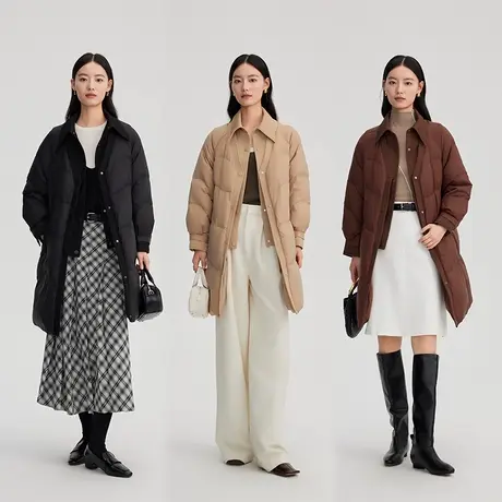 艾莱依奥莱长款羽绒服假两件冬季女新款拼接简约百搭外套清仓商品大图