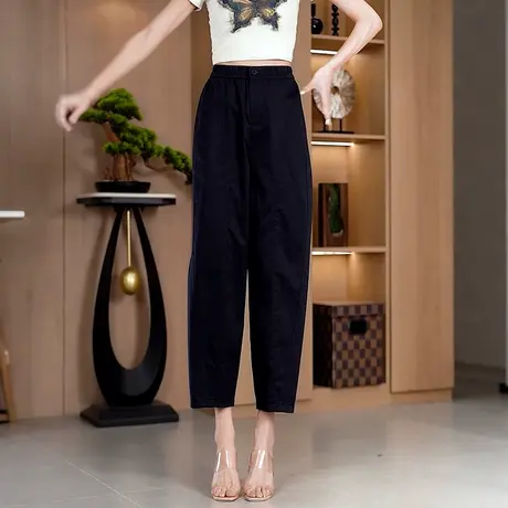 天丝棉九分哈伦裤女2025夏季薄款休闲烟管裤高腰显瘦小脚弯刀裤商品大图