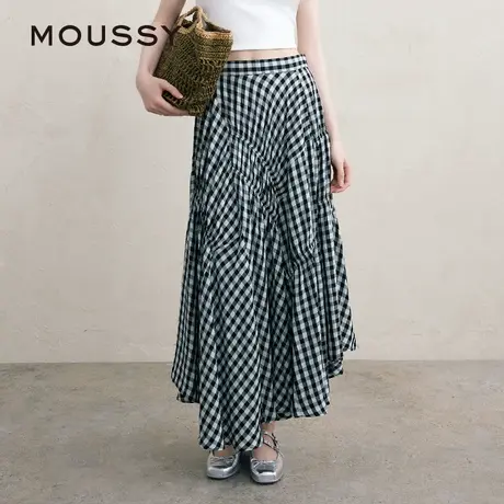 【百】MOUSSY 夏季文艺感不规则格纹半身裙女商品大图