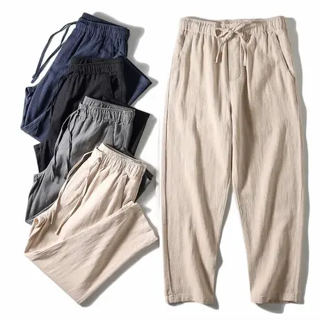 男士睡裤纯棉薄款居家长裤宽松大码春秋款夏季100%全棉休闲家居裤商品大图