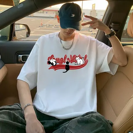 美式卡通印花短袖t恤男夏季2025新款宽松百搭半袖潮牌青少年体恤图片